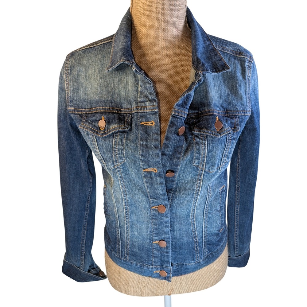 Gap Womens 1969‎ Classic Blue Wash Denim Jacket Retro Moto Trucker Size X-S